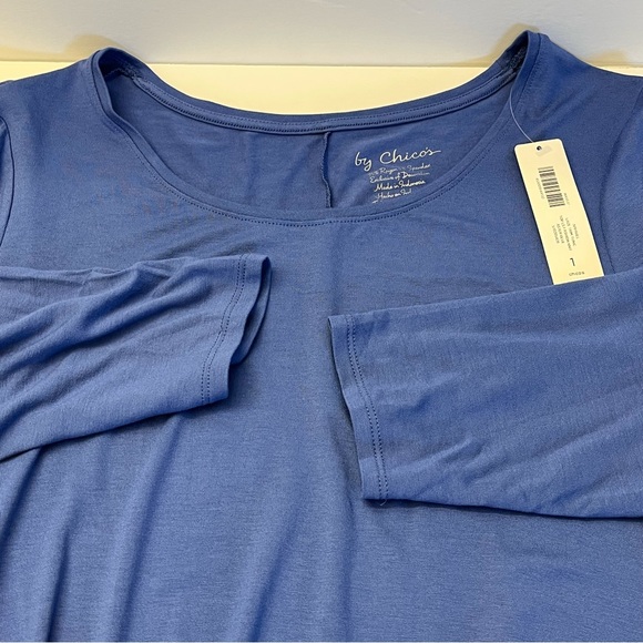 Chicos Womens Aster Blue 1/2 Sleeve Boho Lace Trim Rayon Stretchy Tunic Top Sz 1 - Picture 15 of 15